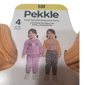 Pekkle Baby Girl 4pc Outfit 6M Plush Sweatshirt Koala Bodysuit Floral Leggings